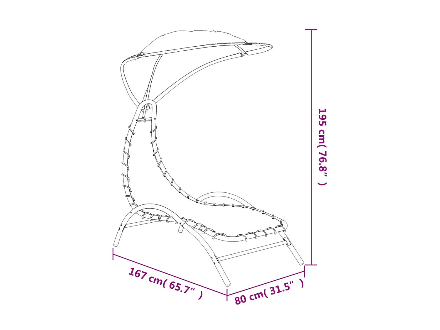 Chaise longue avec auvent crème 167x80x195 cm tissu et acier