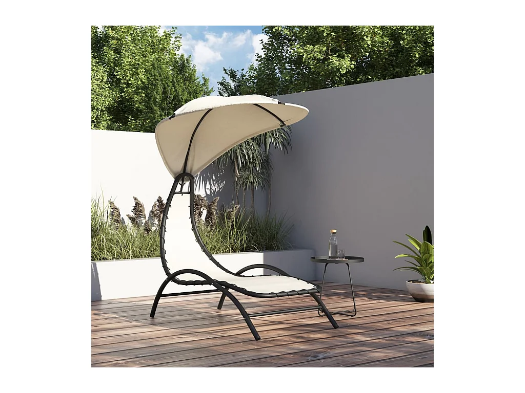 Chaise longue avec auvent crème 167x80x195 cm tissu et acier