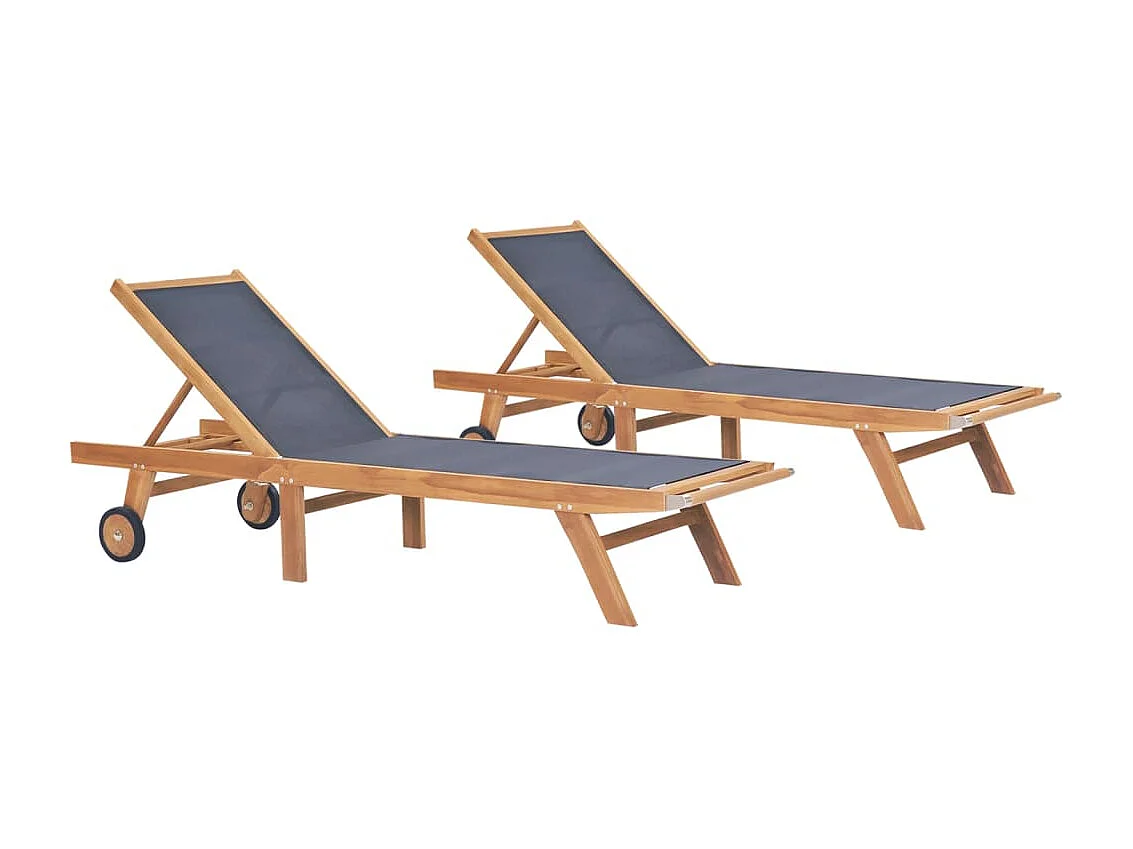 Sedie a sdraio pieghevoli con ruote 2 pz. Teak e Textilene