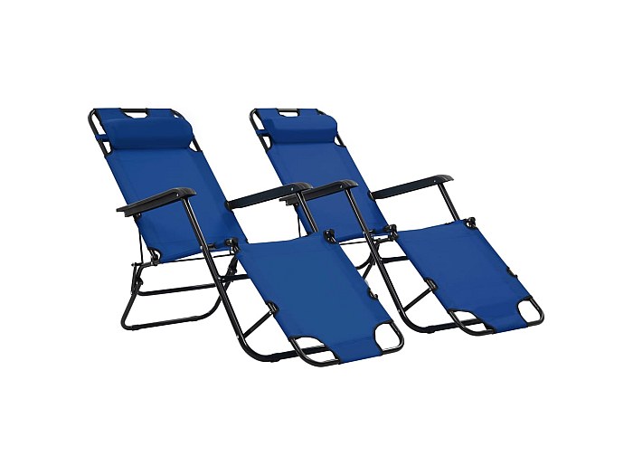 Tidyard Set Di 2 Sedie A Sdraio Pieghevoli Con Poggiapiedi: Regolabili In 3 Posizioni Per Spiaggia E Giardino (Blu/Grigio)