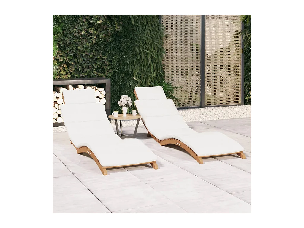 Chaises longues 2 pcs avec coussins Bois massif de teck