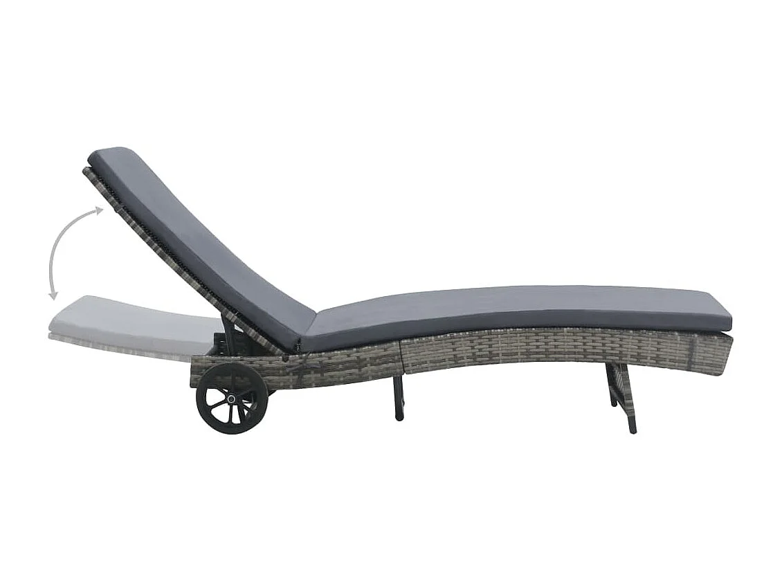 Chaise longue avec roues et coussin Résine tressée Anthracite