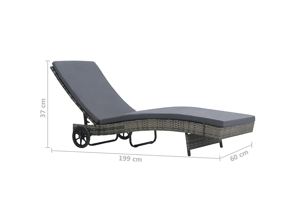 Chaise longue avec roues et coussin Résine tressée Anthracite