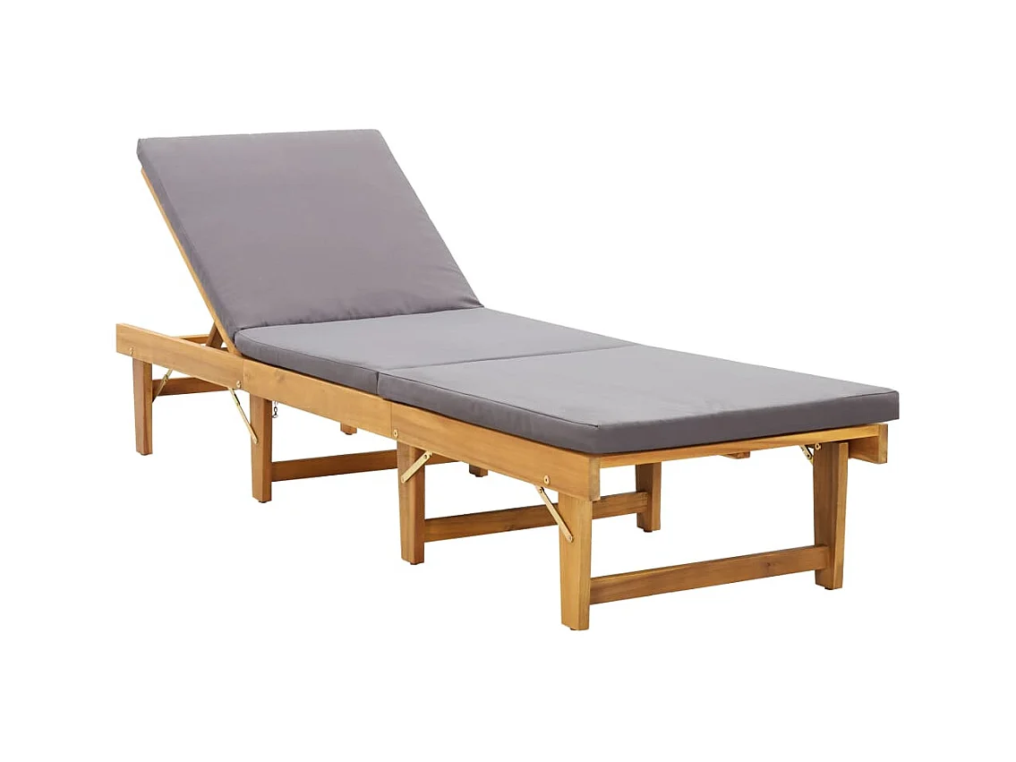 Chaise longue pliante avec coussin Bois d'acacia solide