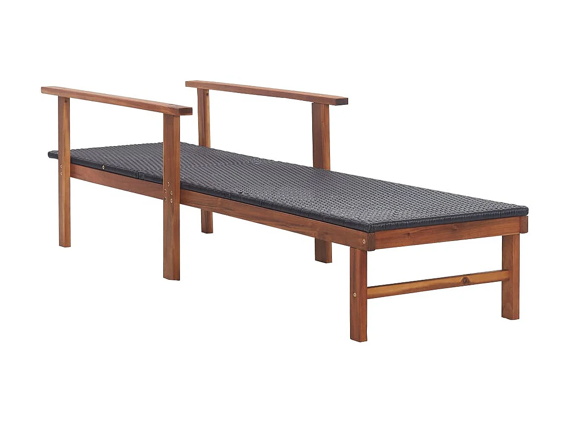 Chaise longue Résine tressée et bois d'acacia massif Noir