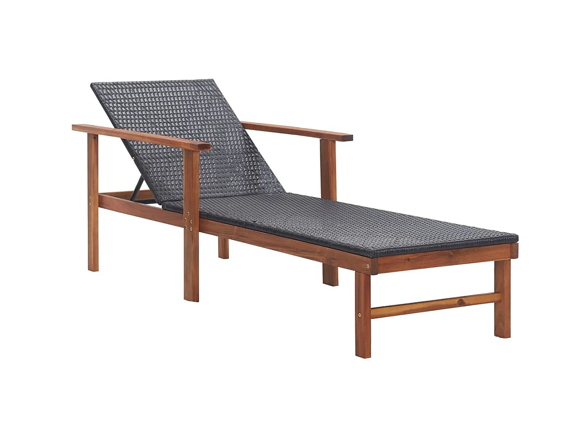 Chaise longue Résine tressée et bois d'acacia massif Noir