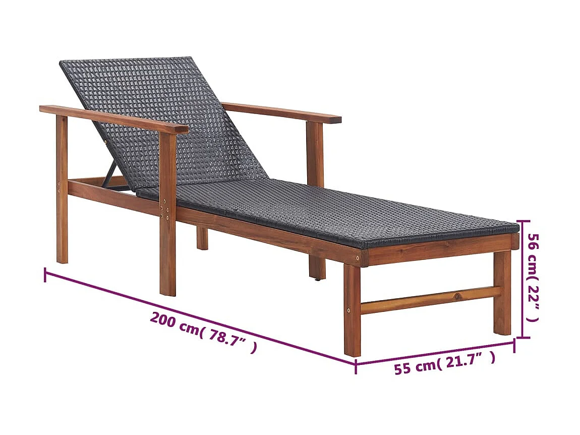 Poltrona lounge Resina intrecciata e legno massello di acacia Nero