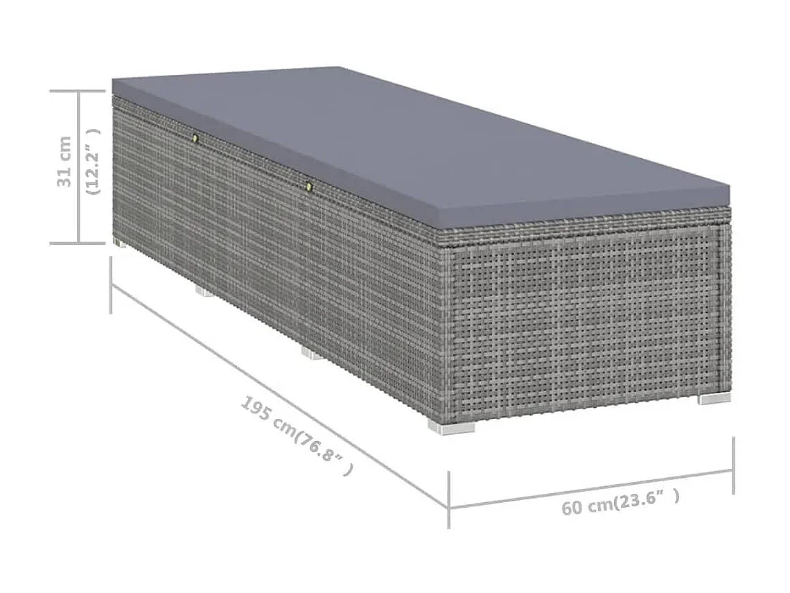 Chaise longue avec coussin Résine tressée Gris