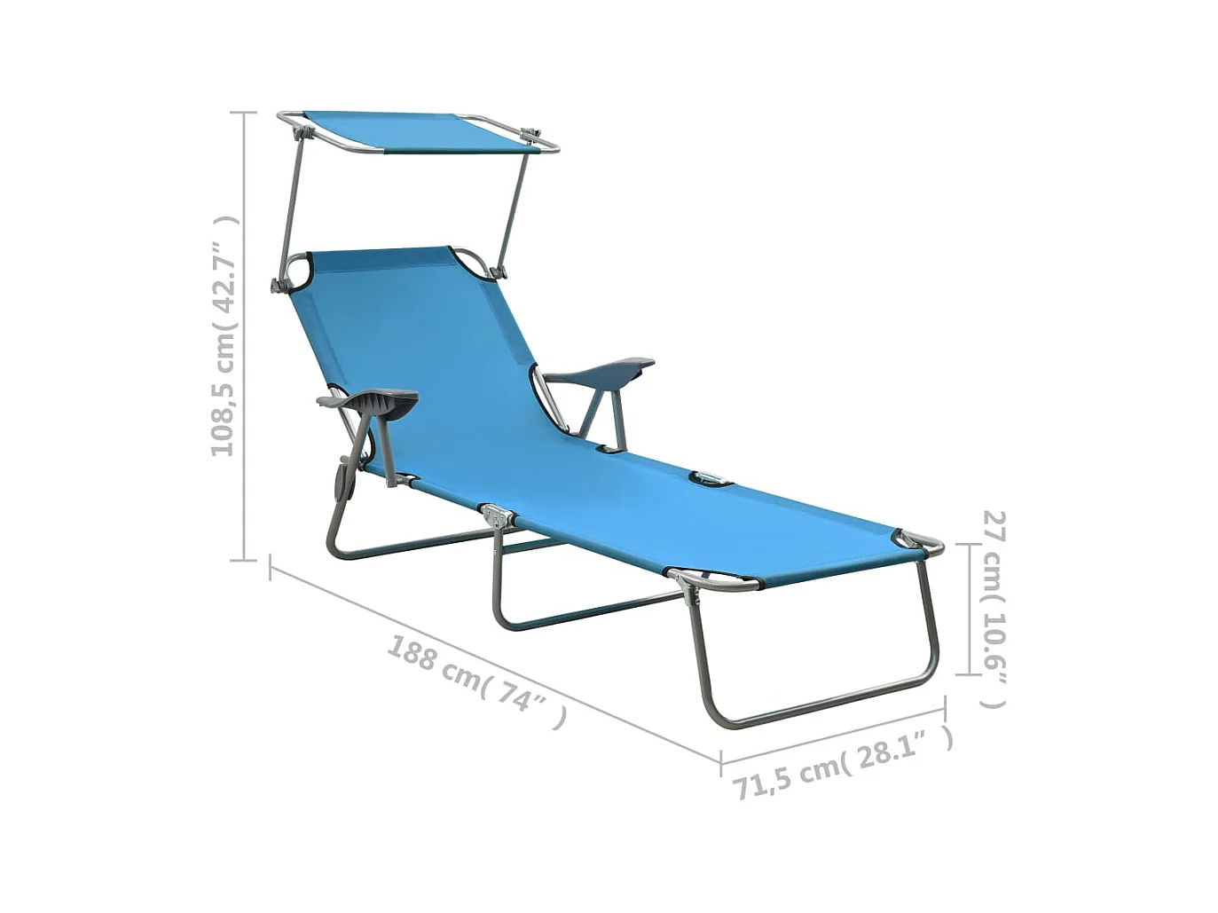 Chaise longue avec auvent Acier Bleu