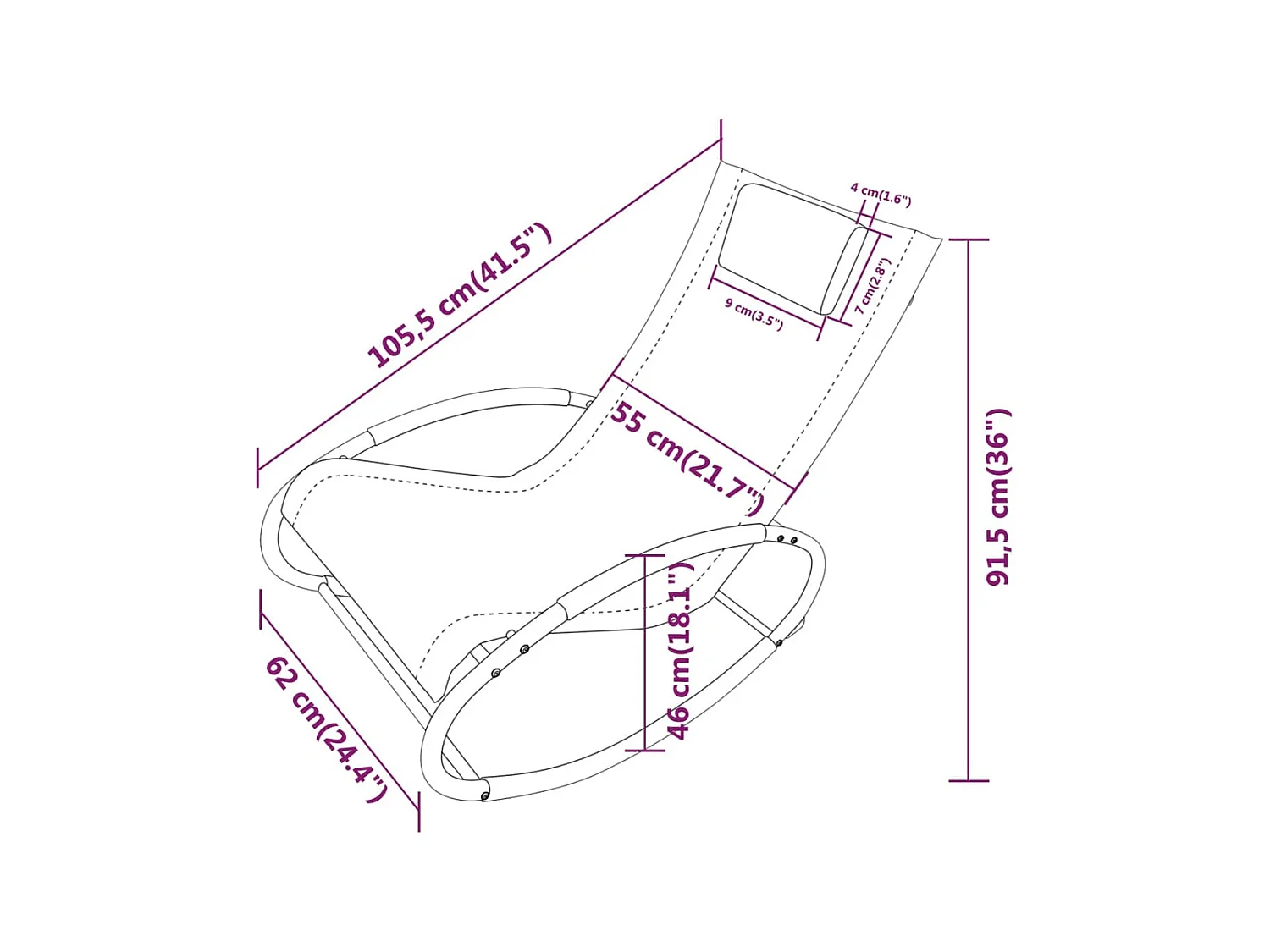 Chaise longue avec oreiller Acier et textilène Crème