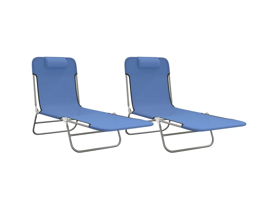 Klappbare Liegestühle, 2 Stück, blaues Textilene und Stahl