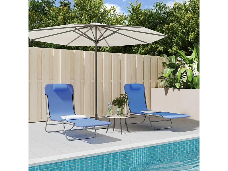 Chaises longues pliables 2 pcs bleu textilène et acier