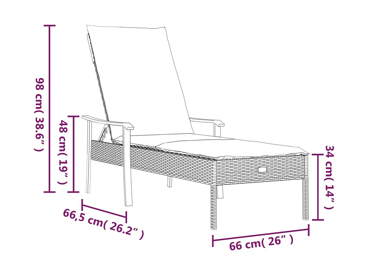 Chaise longue avec coussin gris résine tressée