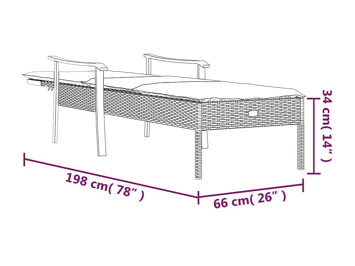 Chaise longue avec coussin gris résine tressée