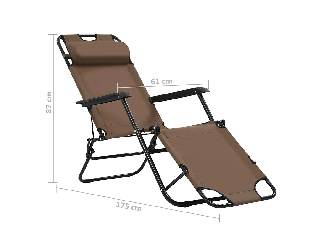 Cadeiras de praia dobráveis 2 unidades com apoio para pés Aço Castanho