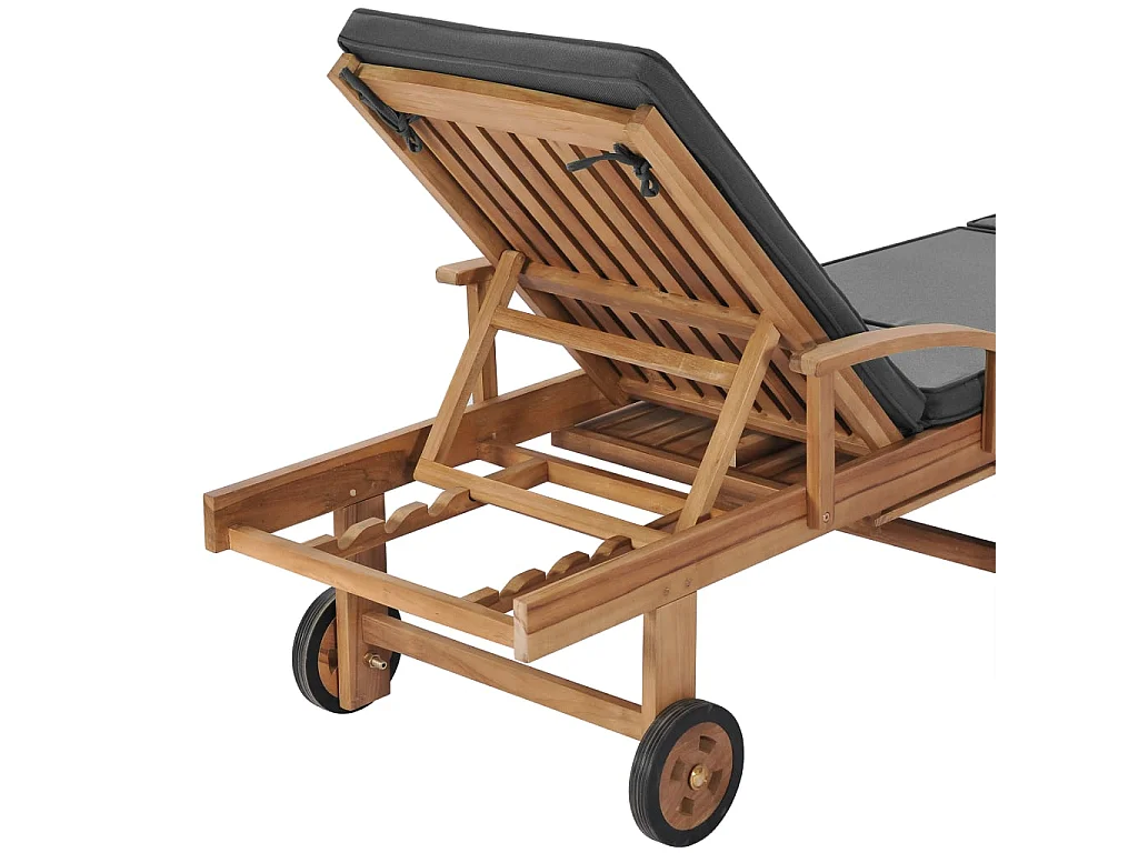 Chaises longues et coussins 2pcs Bois de teck solide Gris foncé