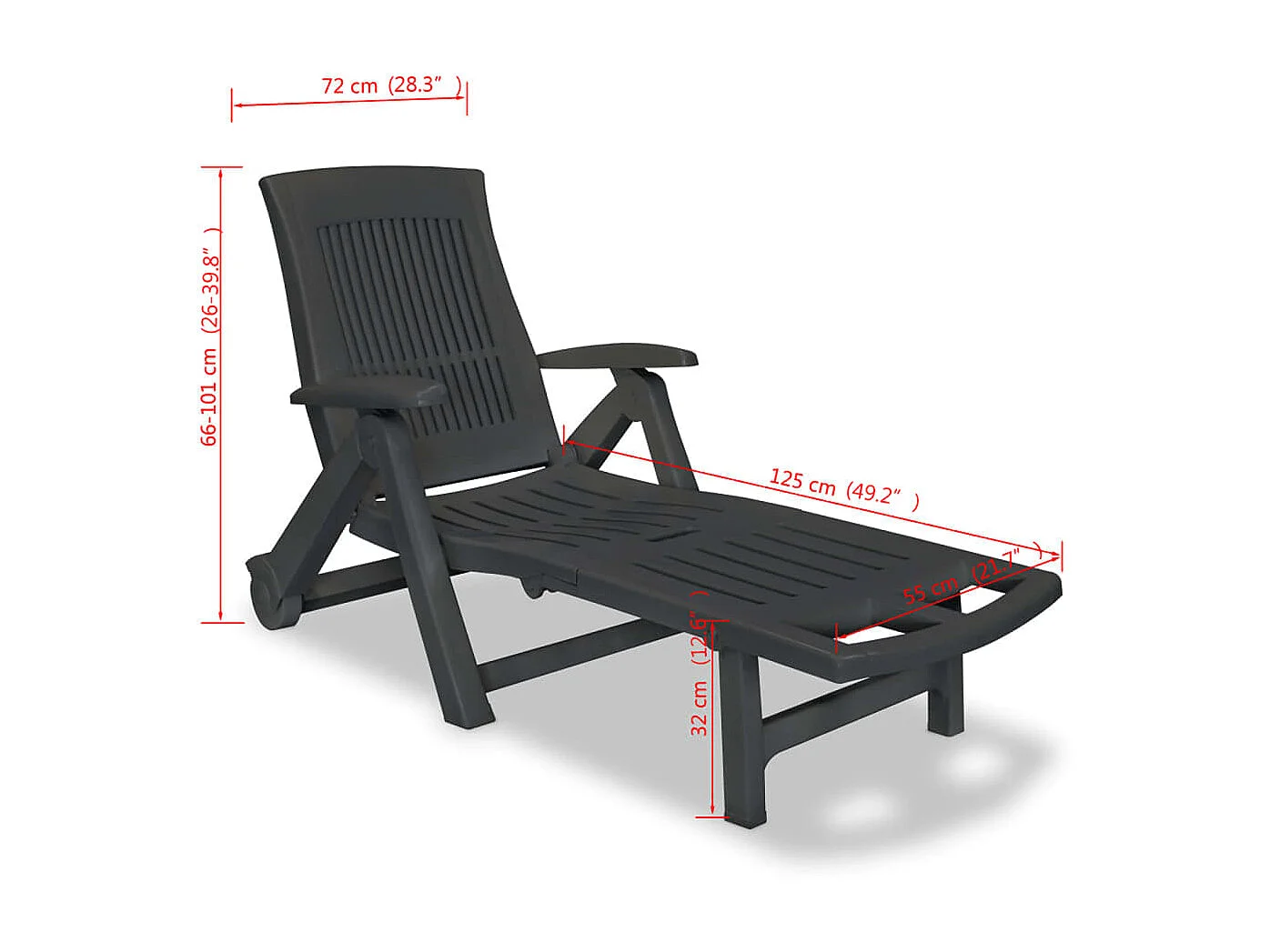 Chaise longue avec repose-pied Plastique Anthracite