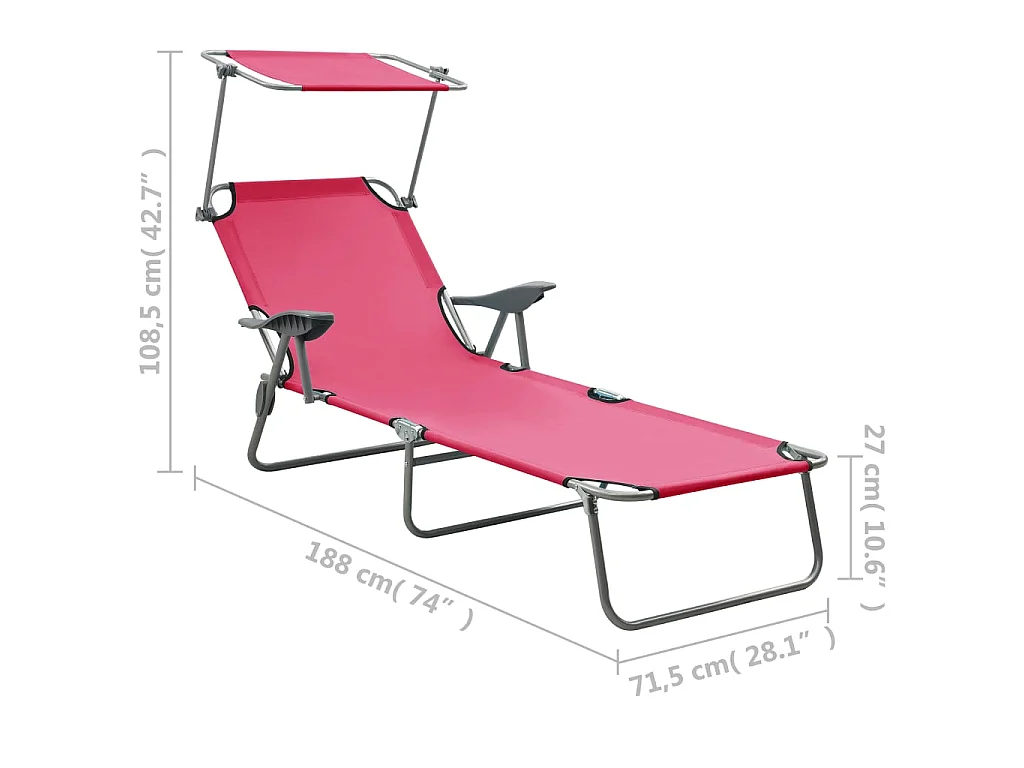 Chaise longue avec auvent Acier Rose