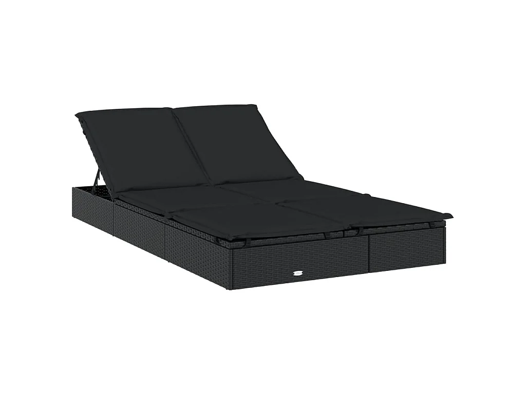 Chaise longue à 2 places avec coussins noir résine tressée