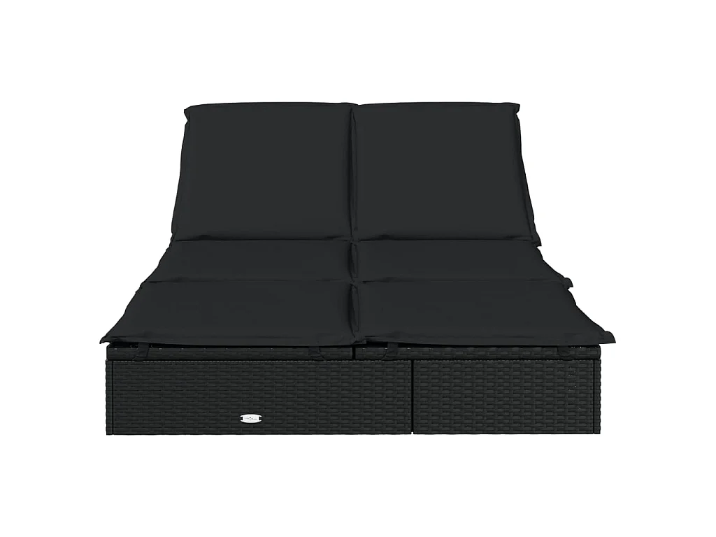 Chaise longue à 2 places avec coussins noir résine tressée