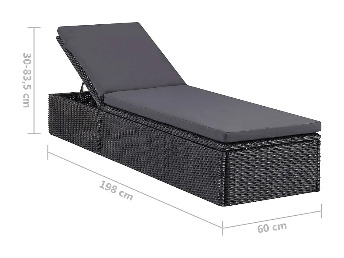 Chaise longue Résine tressée Noir et gris foncé