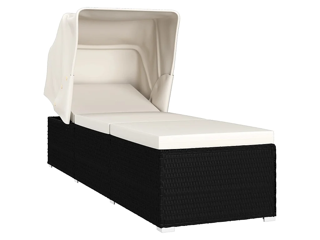 Chaise longue avec auvent et coussin Résine tressée Blanc crème