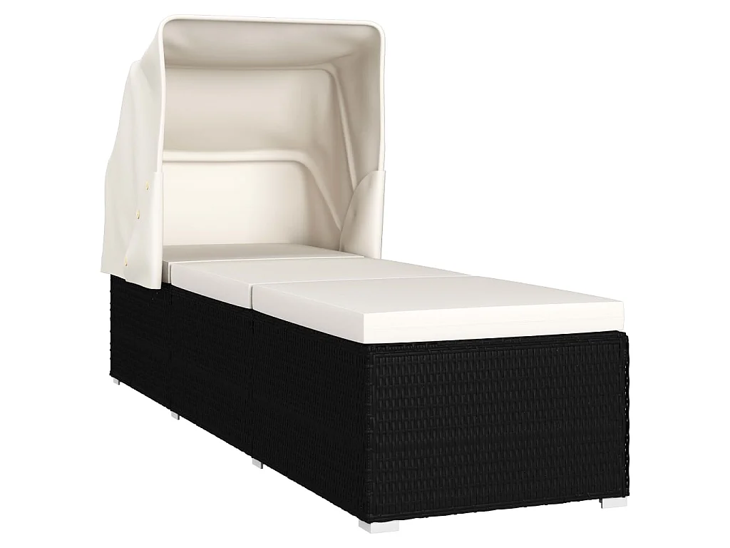 Chaise longue avec auvent et coussin Résine tressée Blanc crème