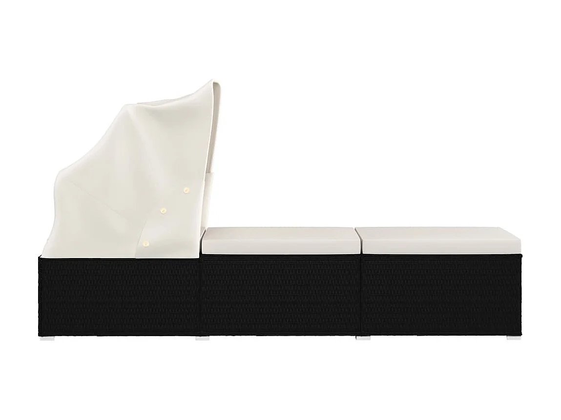 Chaise longue avec auvent et coussin Résine tressée Blanc crème