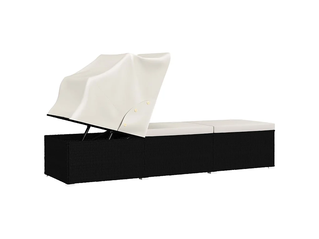 Chaise longue avec auvent et coussin Résine tressée Blanc crème