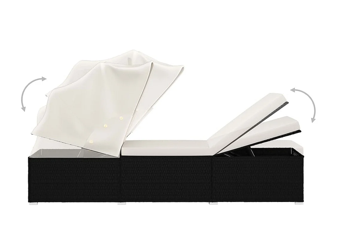 Chaise longue avec auvent et coussin Résine tressée Blanc crème