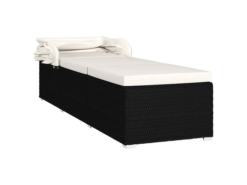 Chaise longue avec auvent et coussin Résine tressée Blanc crème