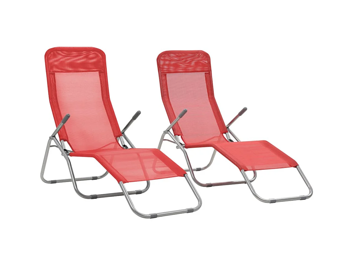 Chaises longues pliables 2 pcs Textilène Rouge