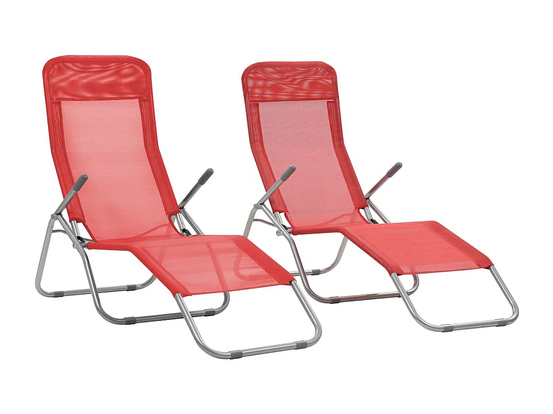 Chaises longues pliables 2 pcs Textilène Rouge