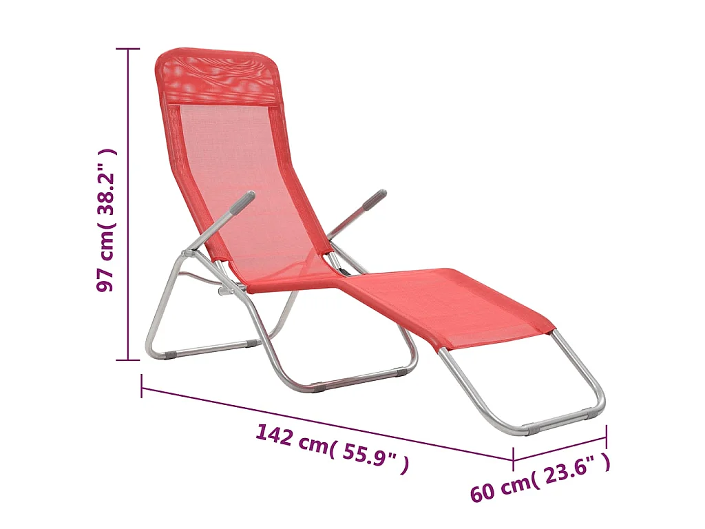 Chaises longues pliables 2 pcs Textilène Rouge