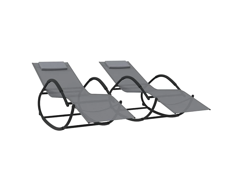 Chaises longues à bascule 2 pcs Gris Acier et textilène