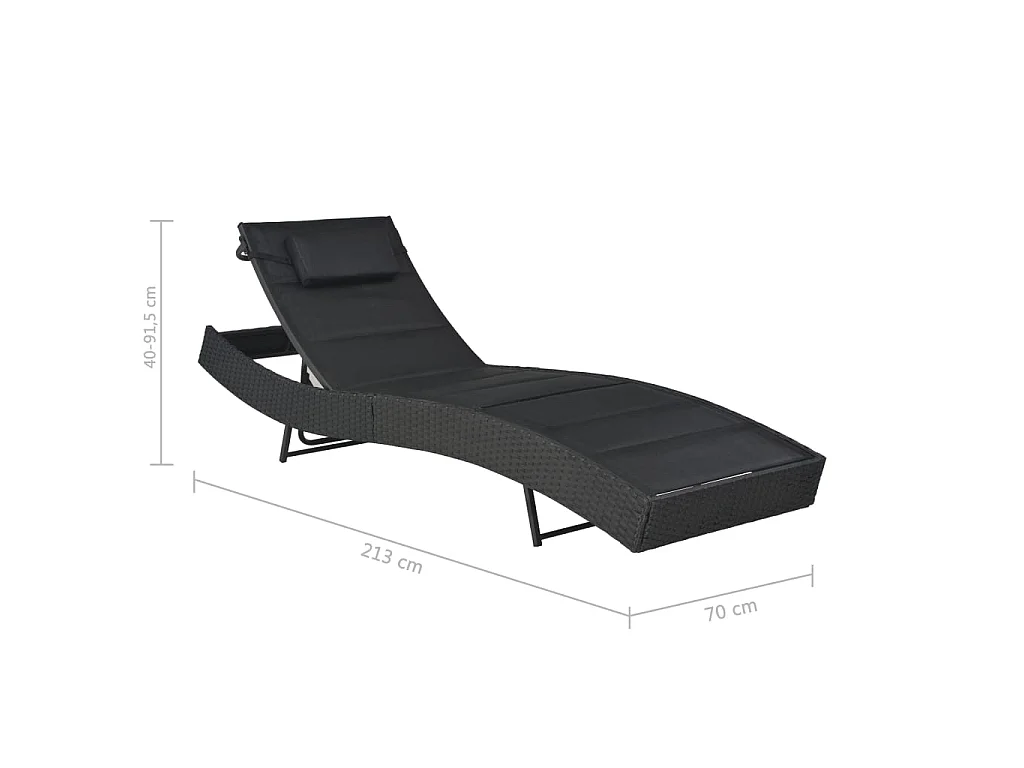 Chaise longue Résine tressée et textilène Noir