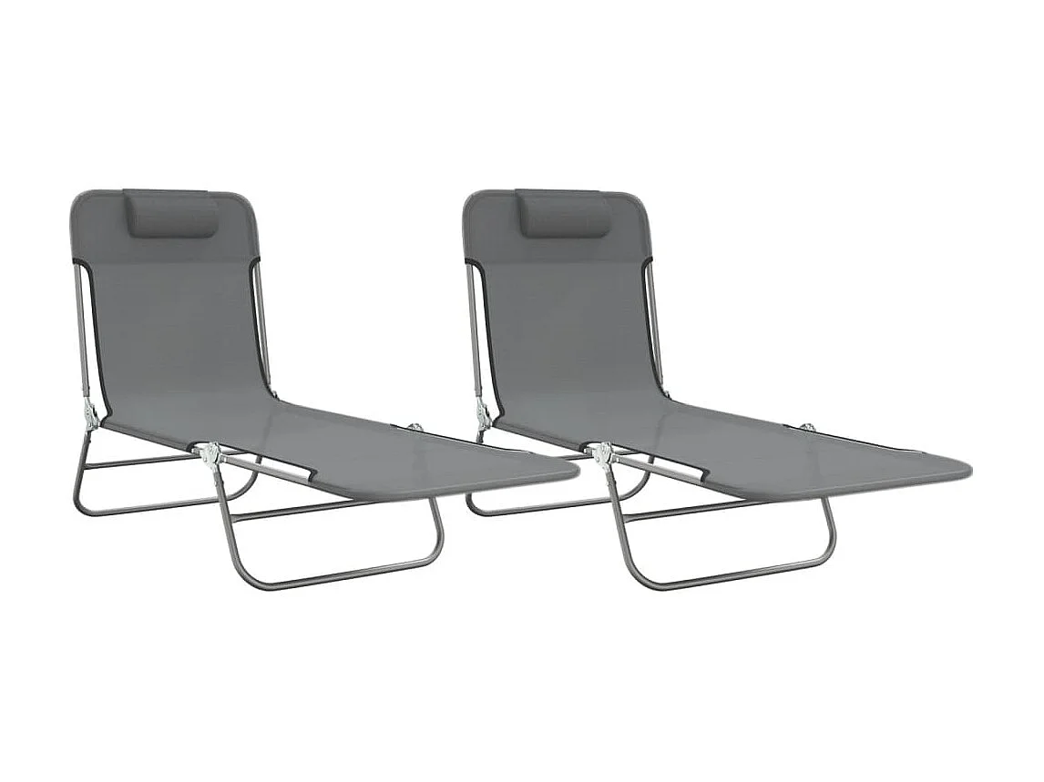 Chaises longues pliables 2 pcs gris textilène et acier