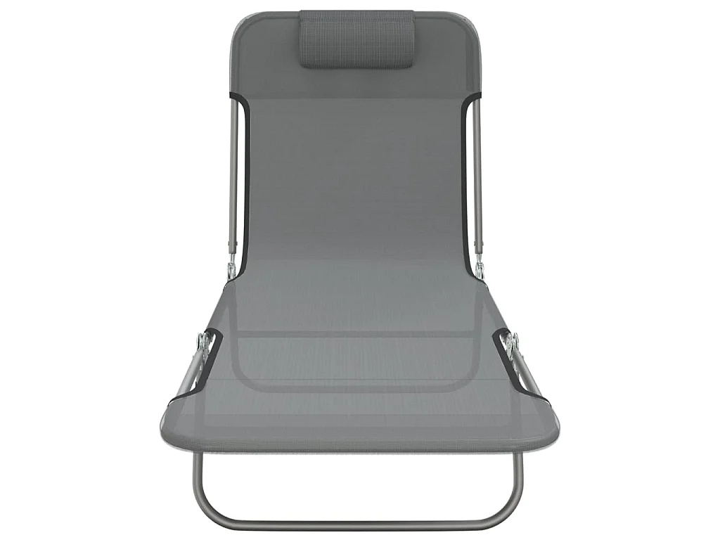 Chaises longues pliables 2 pcs gris textilène et acier