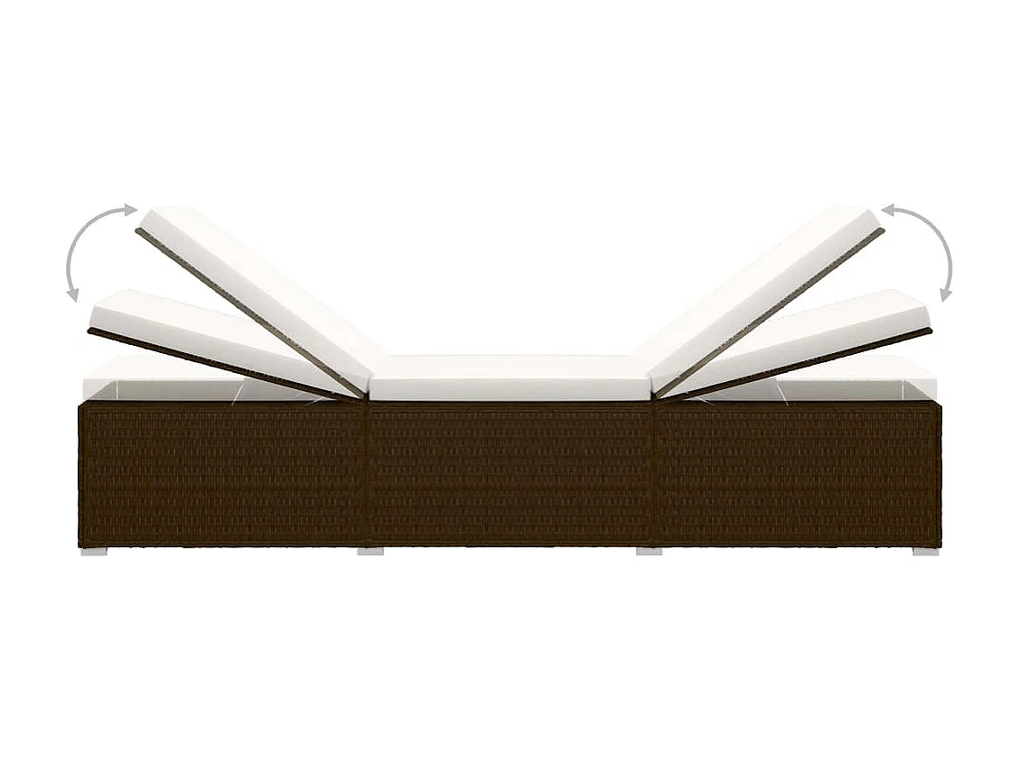 Chaise longue avec coussin et table à thé Résine tressée Marron