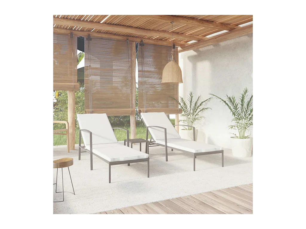 Chaises longues 2 pcs avec table Résine tressée Noir