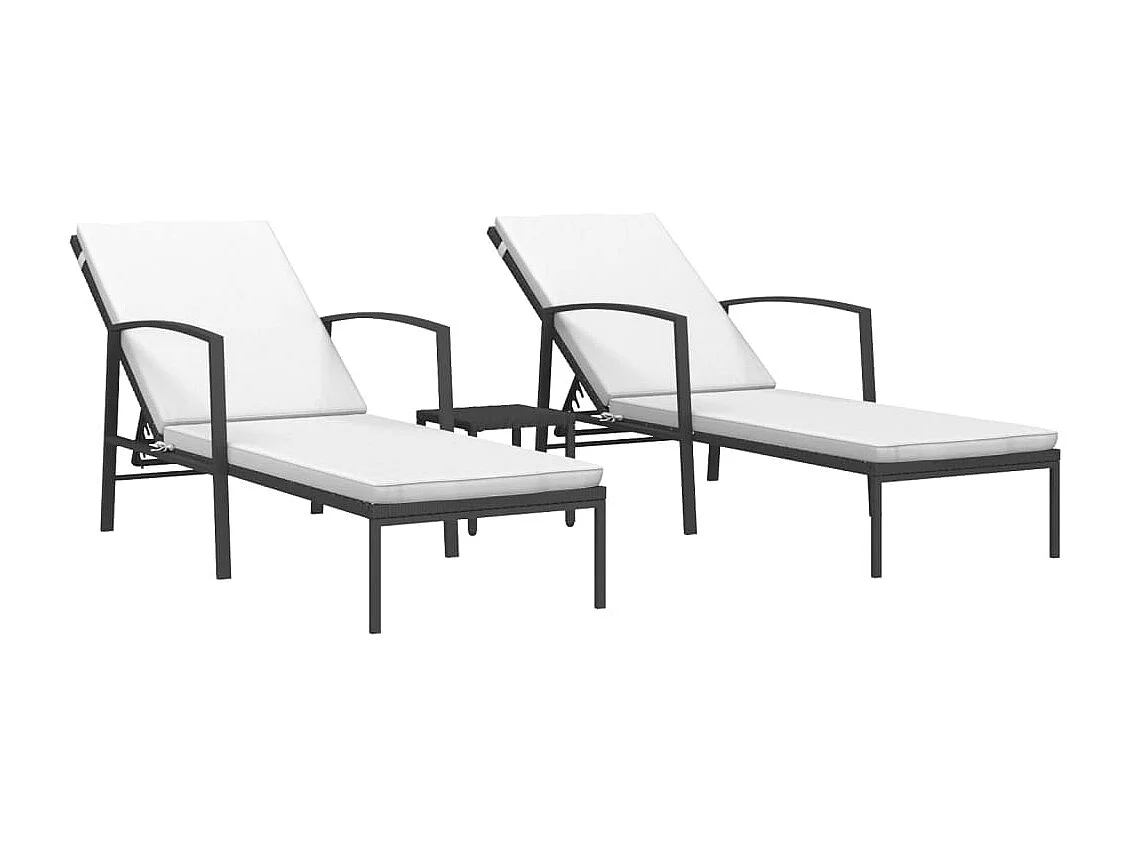 Chaises longues 2 pcs avec table Résine tressée Noir