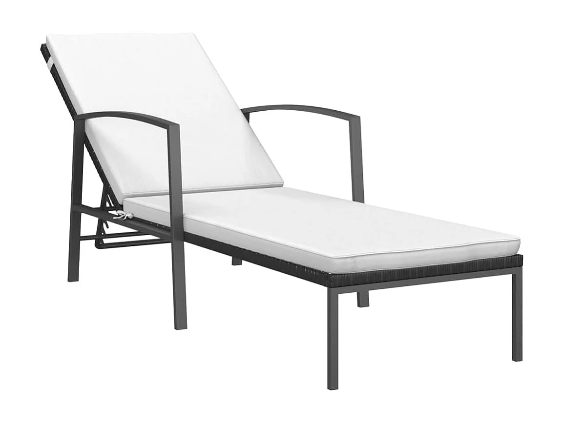 Chaises longues 2 pcs avec table Résine tressée Noir
