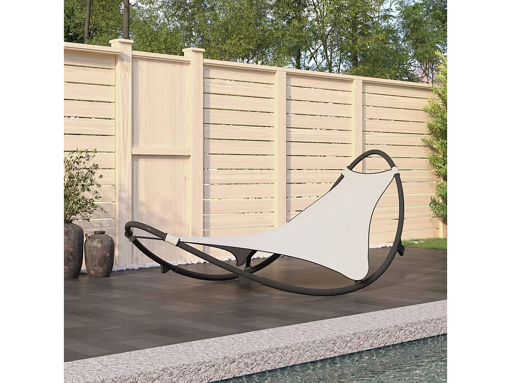 Schommelfauteuil met wielen Staal en Textilene Crème