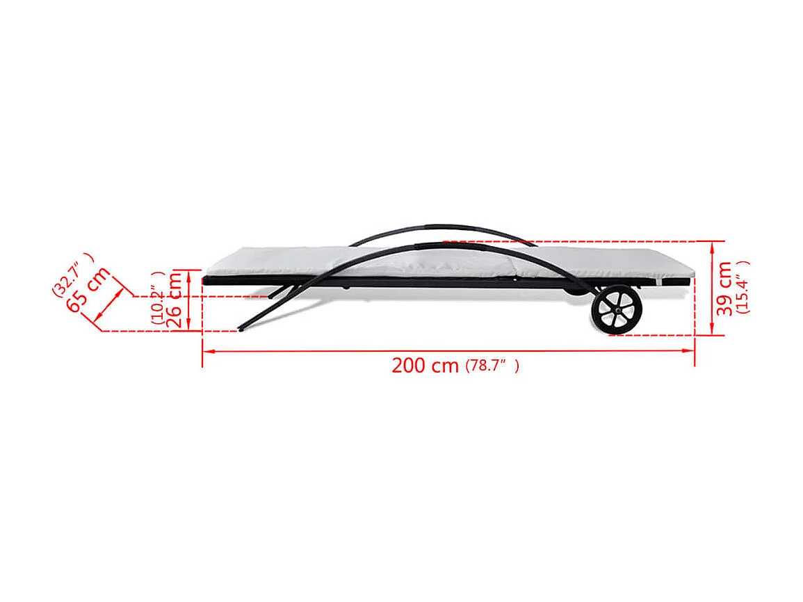 Chaise longue avec coussin et roues Résine tressée Noir