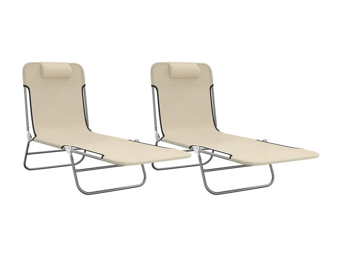 Espreguiçadeiras dobráveis 2 peças em têxtil creme e aço