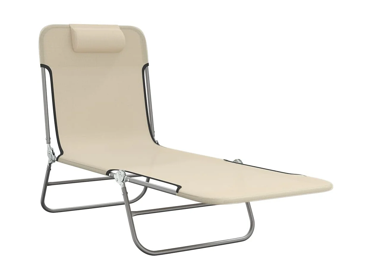 Espreguiçadeiras dobráveis 2 peças em têxtil creme e aço
