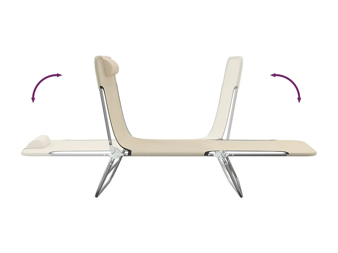 Espreguiçadeiras dobráveis 2 peças em têxtil creme e aço