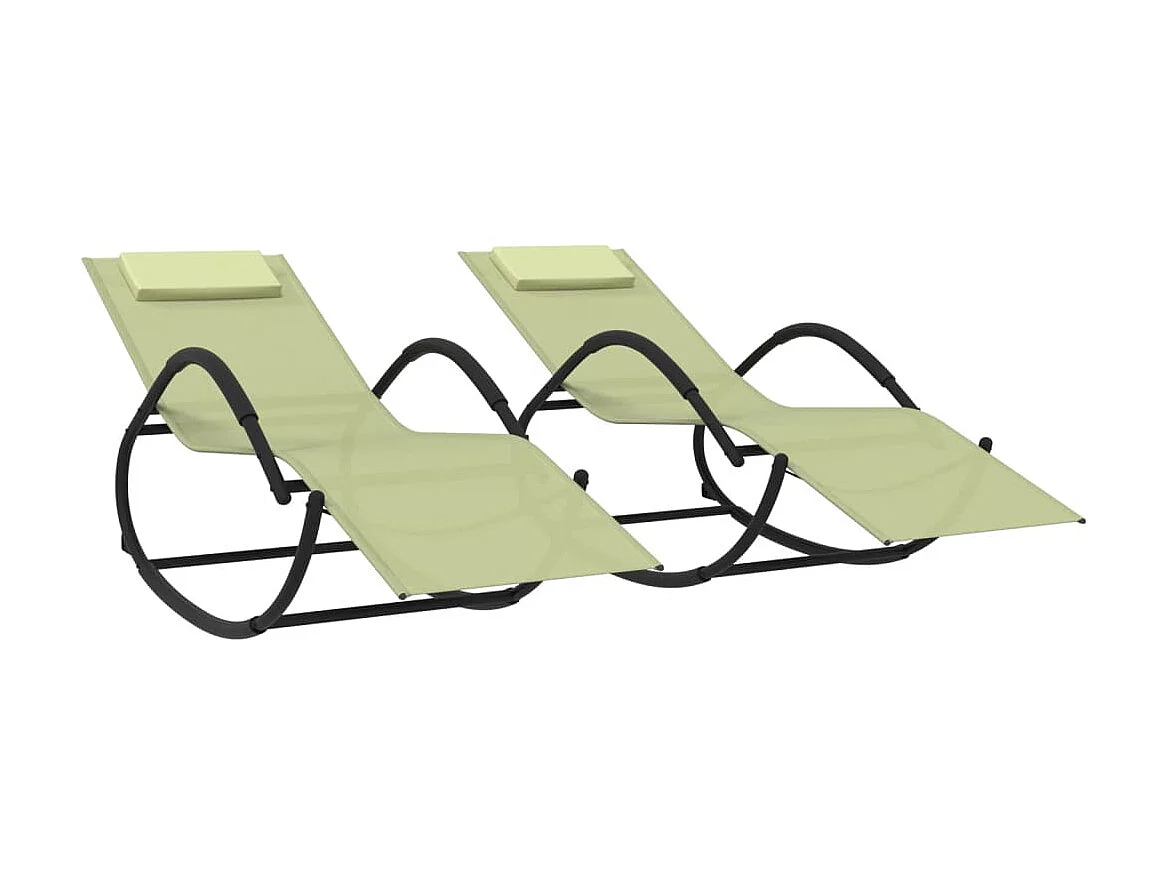 Chaises longues à bascule 2 pcs Crème Acier et textilène