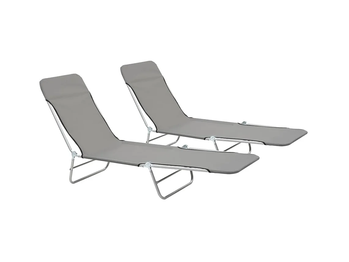 Chaises longues pliables 2 pcs Acier et tissu Gris