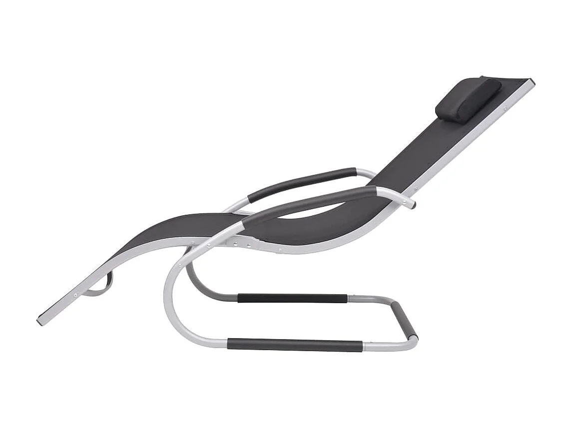Chaise longue avec oreiller Aluminium et textilène Noir